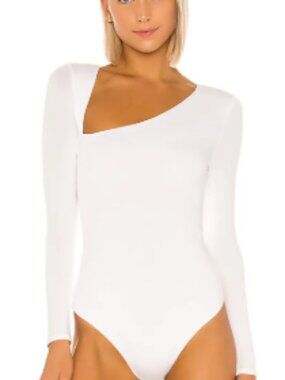 Lovers And Friends White Bamboo Fiber Long Sleeve Asymmetrical Bodysuit XS